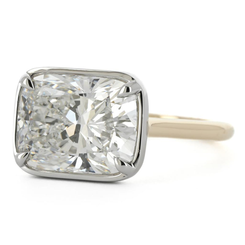 5.09ct Cushion Lab-Grown Diamond set East/West Bezel Solitaire Engagement Ring - 950 Platinum + 14k Yellow Gold