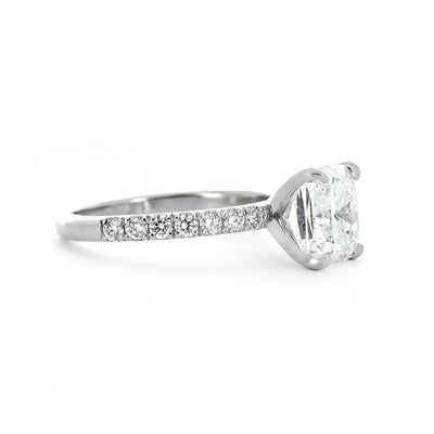 3.45ctw Cushion Diamond Engagement Ring, Pavê Band - 14k White Gold