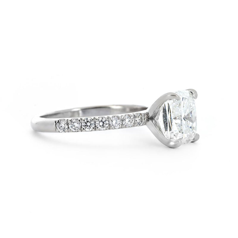 3.45ctw Cushion Diamond Engagement Ring, Pavê Band - 14k White Gold