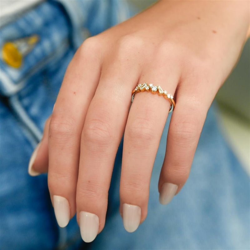 .27CTW Baguette + Round Diamond Band - Scattered - 14K Yellow Gold