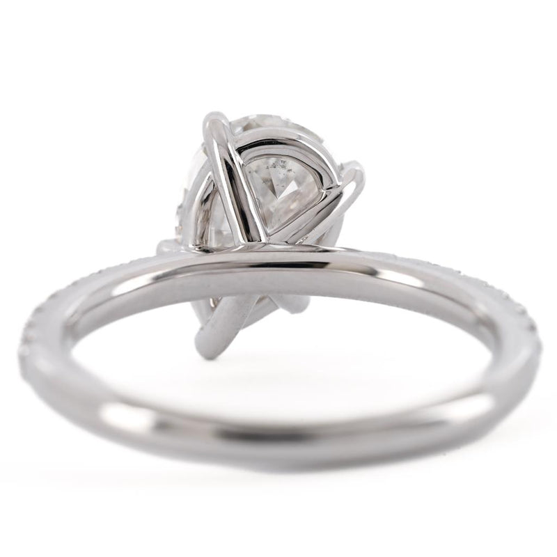1.95CTW Pear Diamond Engagement Ring - Slanted Solitaire + Pave Band - 14K White Gold