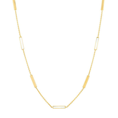 18” Alternating Enamel Bar Necklace - White + Yellow Gold