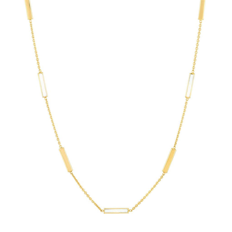 18” Alternating Enamel Bar Necklace - White + Yellow Gold