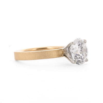 3.03ct Round Lab-Grown Diamond Engagement Ring, 3mm Band, Brush-Finish - 14K Multi-tone Gold