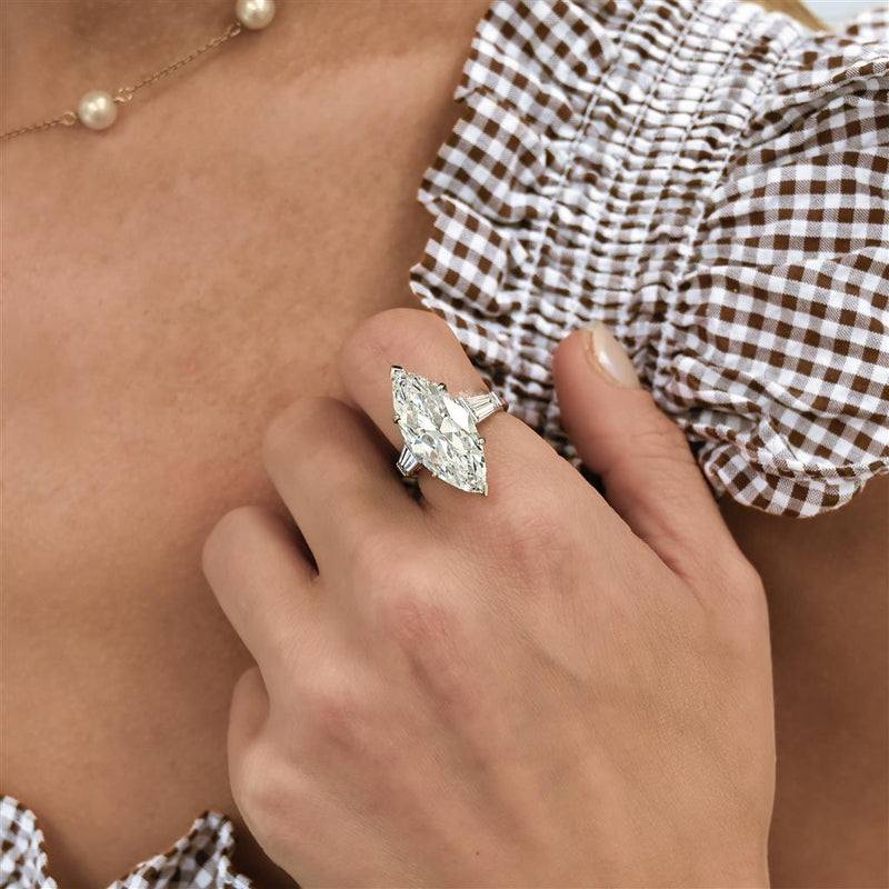 10.7CTW Marquise + Baguette Diamond Three Stone Engagement Ring - 900 Platinum