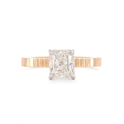 1.61ctw Radiant Diamond Engagement Ring, Fluted Band - 14K Multi-Tone Gold