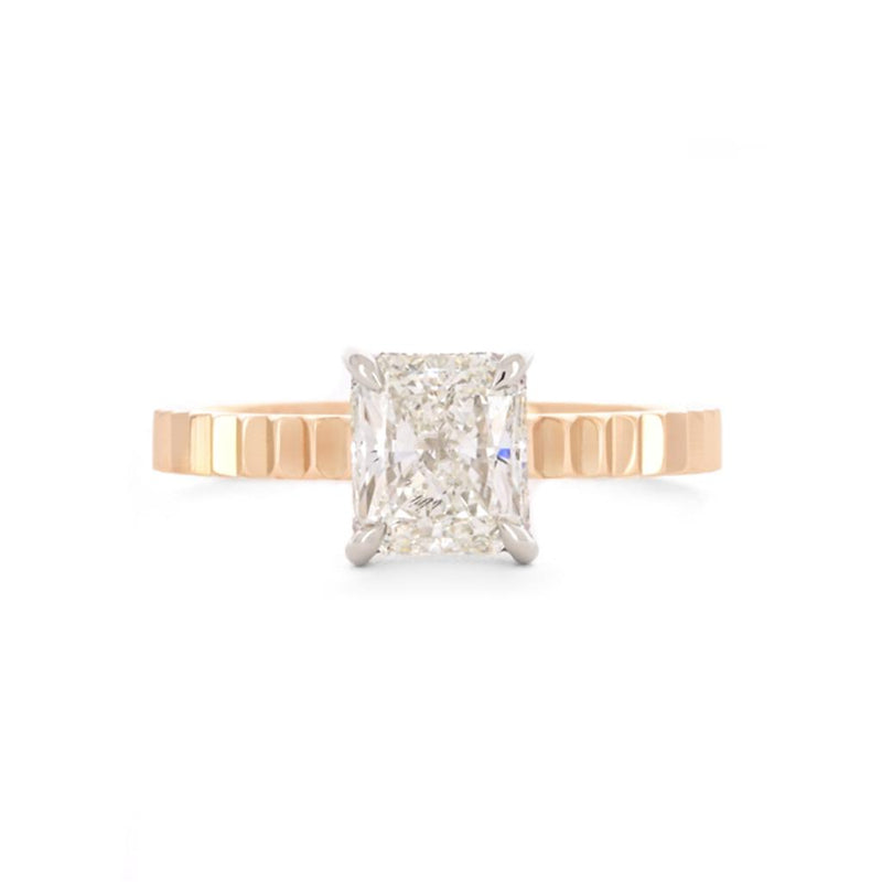 1.61ctw Radiant Diamond Engagement Ring, Fluted Band - 14K Multi-Tone Gold