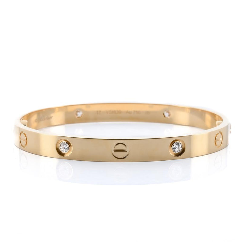 Cartier | .42CTW Love Bracelet, Size 17 - 4 Diamond - 18K Yellow Gold
