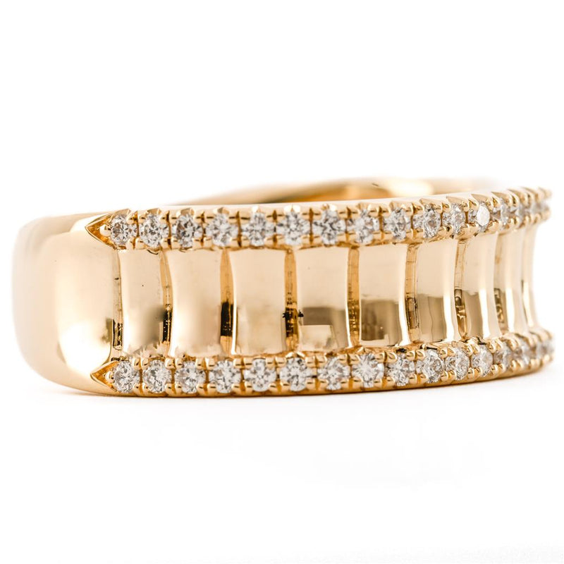 .42CTW Round Diamond Edge Band - Fluted Band - 14K Yellow Gold