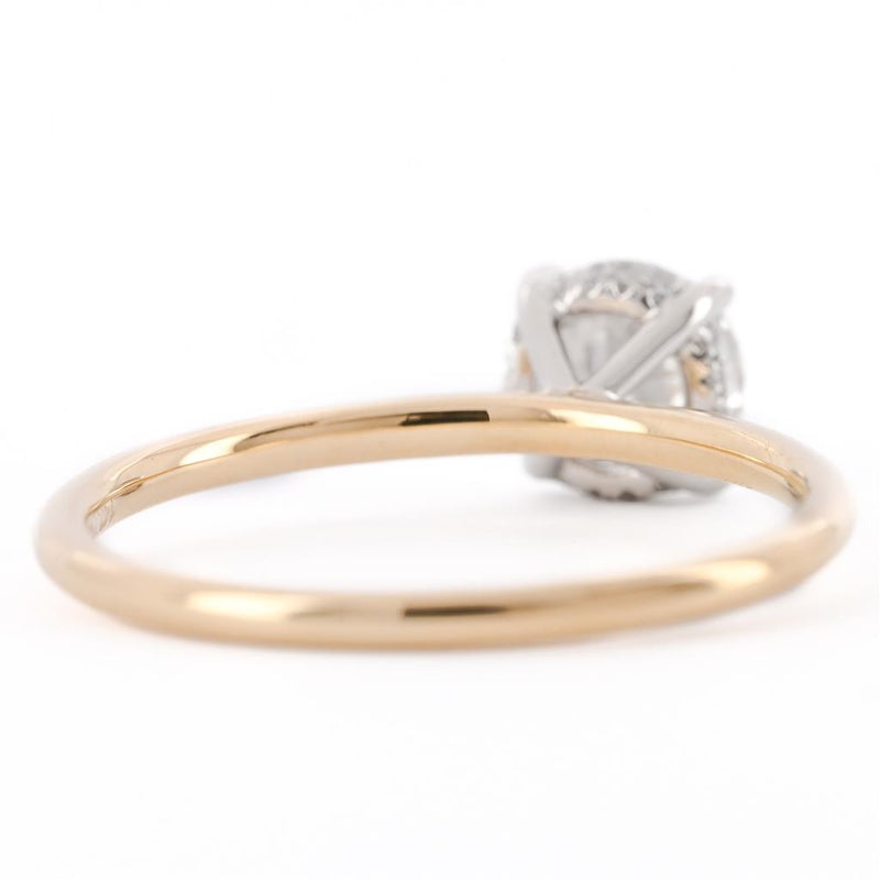.96CTW Round Diamond Engagement Ring - Solitaire + Hidden Halo - 14K Yellow Gold + 950 Platinum