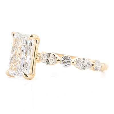 2.66 Radiant Lab-Grown Diamond Engagement Ring - Marquise + Round Diamond Shared Prong Band - 14K Yellow Gold