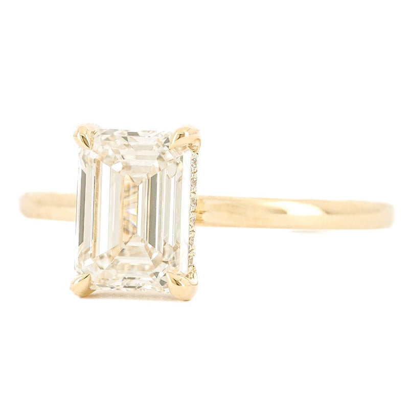 2.08CTW Emerald Diamond Engagement Ring -  Solitaire + Hidden Halo - 14K Yellow Gold