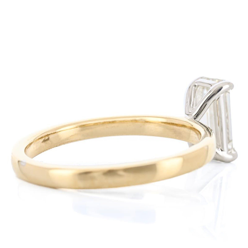 1.12CTW Emerald + Baguette Diamond Three Stone Engagement Ring - 14K Yellow Gold