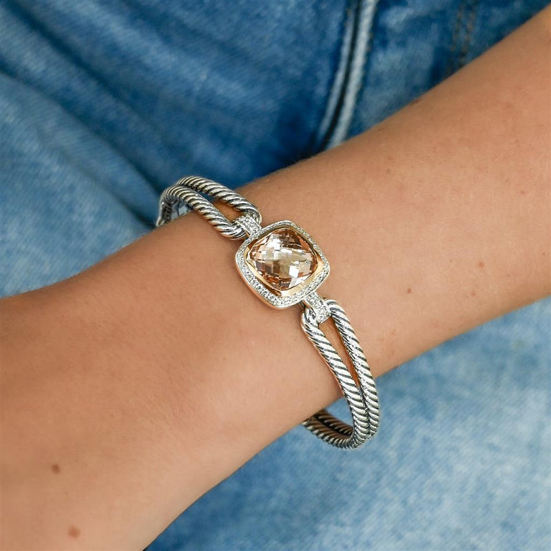 David Yurman | .26CTW Albion Morganite + Diamond Bracelet, 6.5" -  925 Sterling Silver