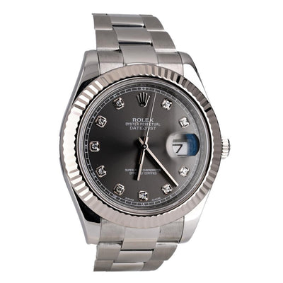 Rolex | 41mm Datejust, Rhodium Dial, Diamond Index, Oyster Bracelet - 116334