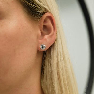 3.88CTW Round Diamond Stud Earrings - Martini Set - 14K White Gold