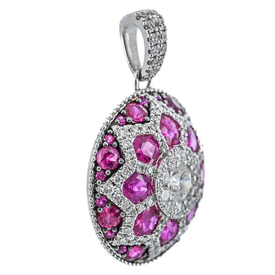 2.67CTW Ruby + Round Diamond Geometric Pendant - 14K White Gold