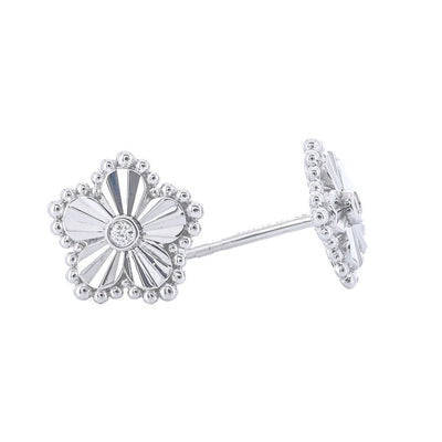 .03CTW Diamond Bujukan Flower Stud Earrings - Sterling Silver