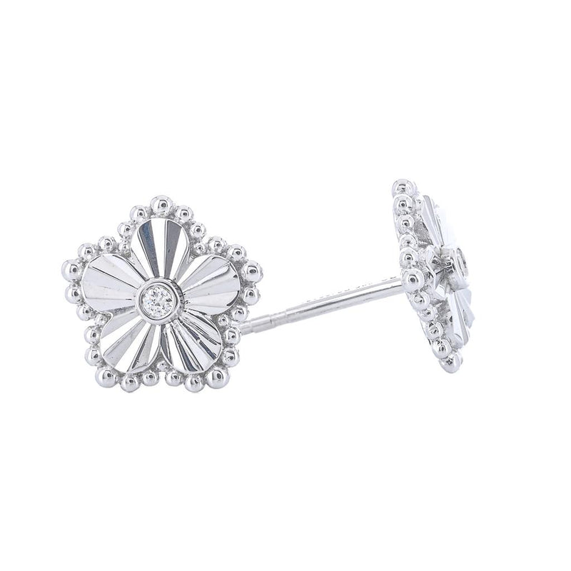 .03CTW Diamond Bujukan Flower Stud Earrings - Sterling Silver