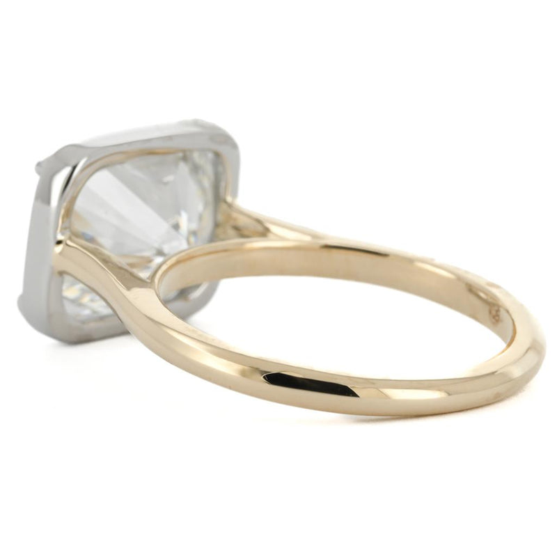 5.09ct Cushion Lab-Grown Diamond set East/West Bezel Solitaire Engagement Ring - 950 Platinum + 14k Yellow Gold