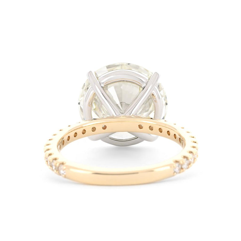 7.27ctw Round Diamond Pavé Solitaire Engagement Ring - 14K Yellow Gold + 950 Platinum