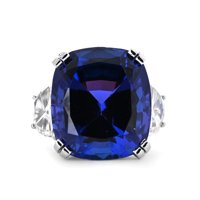 34.08ct Cushion-Cut Tanzanite & Diamond Solitaire Ring