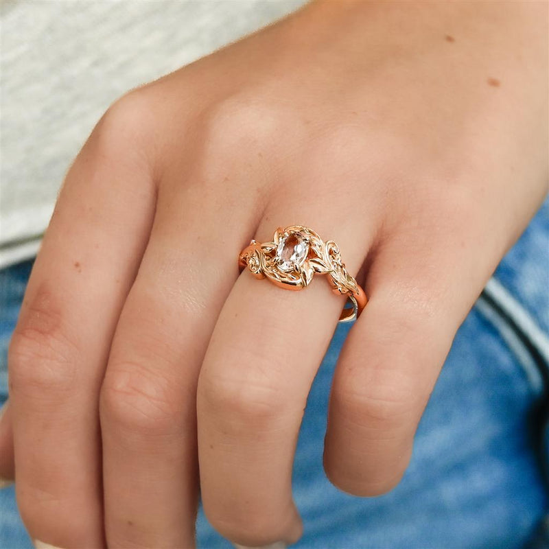 1.66CT Oval Alexandrite Engagement Ring - Solitaire + Floral - 14K Rose Gold