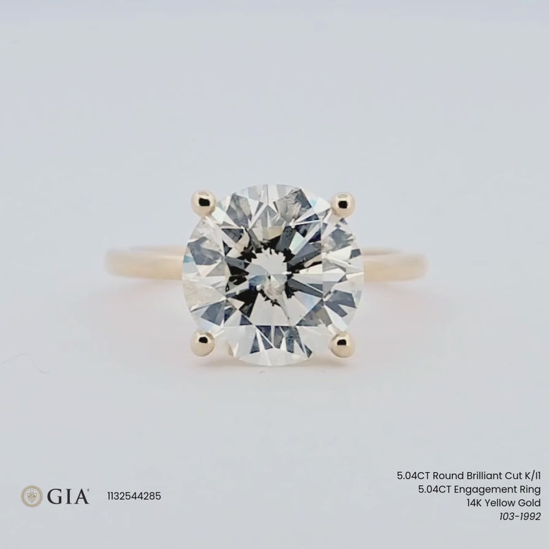 5.04CT Round Diamond Engagment Ring - Solitaire - 14K Yellow Gold