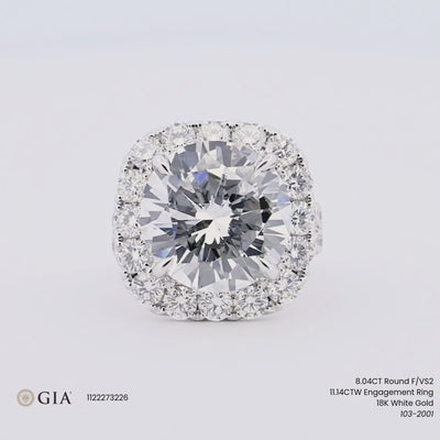 11.14CTW Round Diamond Engagement Ring - Halo - 18K White Gold