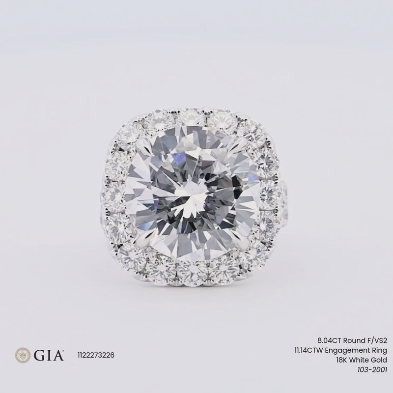 11.14CTW Round Diamond Engagement Ring - Halo - 18K White Gold