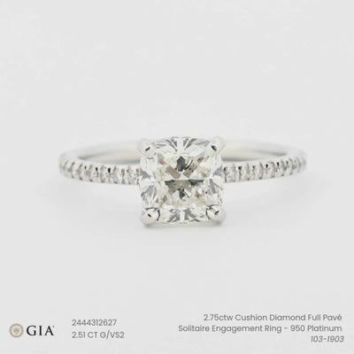 2.75ctw Cushion Diamond Full Pavé Solitaire Engagement Ring - 950 Platinum