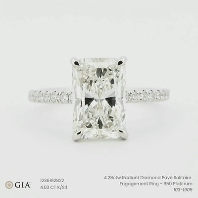 4.28ctw Radiant Diamond Pavé Solitaire Engagement Ring - 950 Platinum