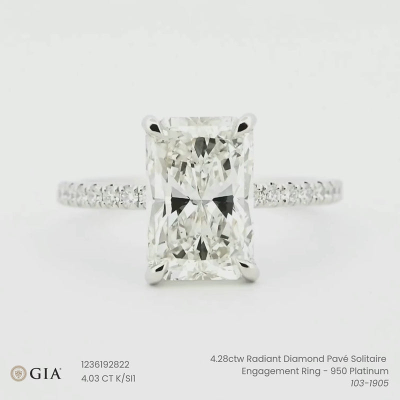 4.28ctw Radiant Diamond Pavé Solitaire Engagement Ring - 950 Platinum