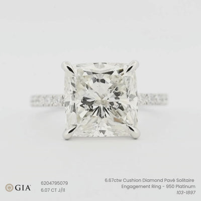 6.67ctw Cushion Diamond Pavé Solitaire Engagement Ring - 950 Platinum