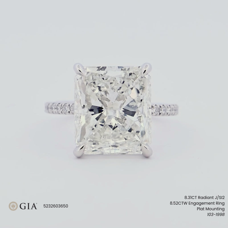 8.52CTW Radiant Diamond Engagement Ring - Pavé Band - 950 Platinum