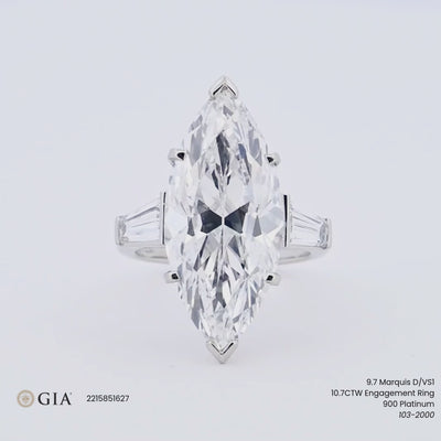 10.7CTW Marquise + Baguette Diamond Three Stone Engagement Ring - 900 Platinum