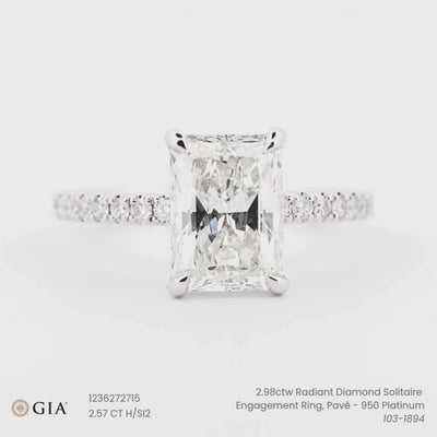 2.98ctw Radiant Diamond Solitaire Engagement Ring, Pavê - 950 Platinum