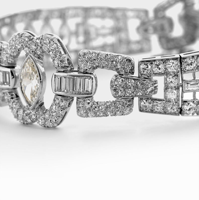 Platinum 12.56ct Marquise Diamond Statement Bracelet